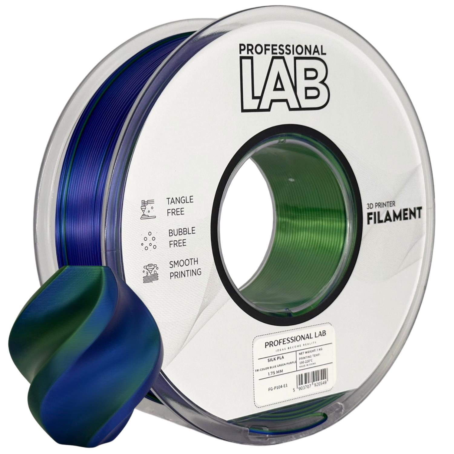 Silk PLA Tri Color blue green purple